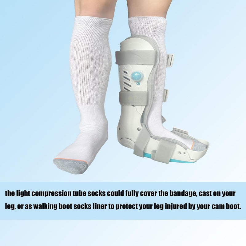 Ioryzek 2 Pairs Walking Boot Socks Liner air Cam Walker Cast Socks Fracture Boot Brace Breathable Surgical Orthopedics Socks for Men Women, White - Image 3